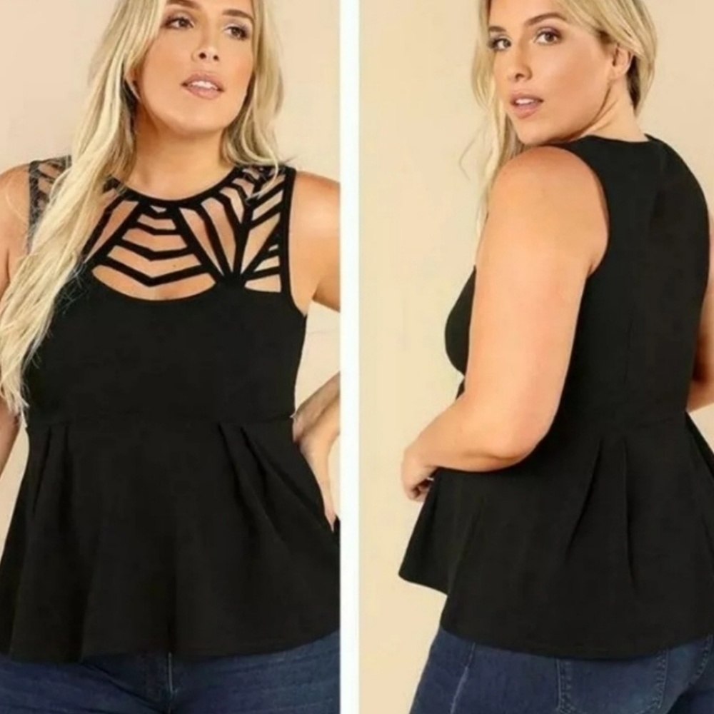 Strappy Cage cut Chest Black Tank Top